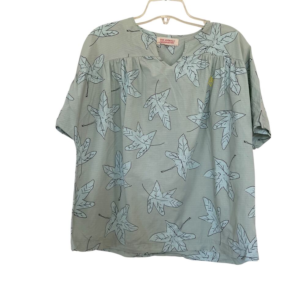 The Animals Observatory Girls Cotton Boxy Leaf print Short Sleeve Top sz 12